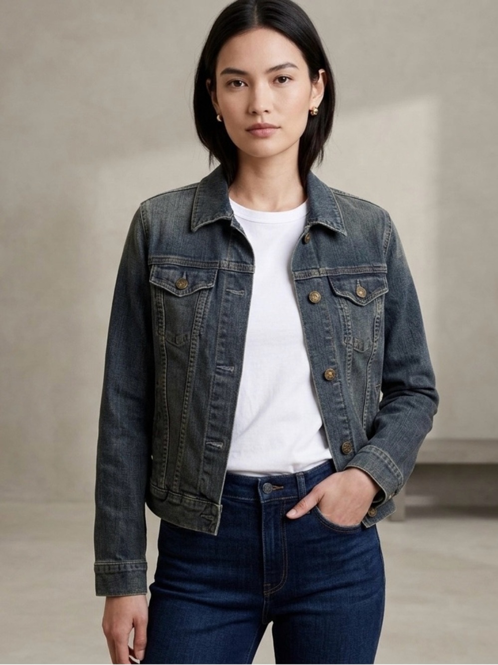 Gap Y2K vintage stretch denim jean jacket, classic style, women's size L